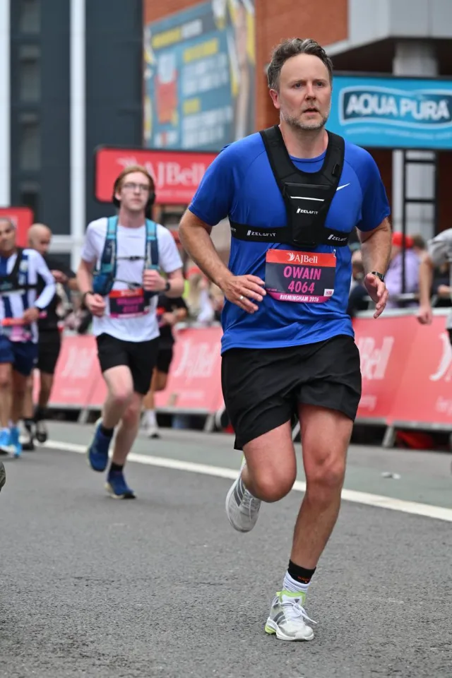 Owain Powell running the AJ Bell Great Birmingham Run half marathon, May 2026