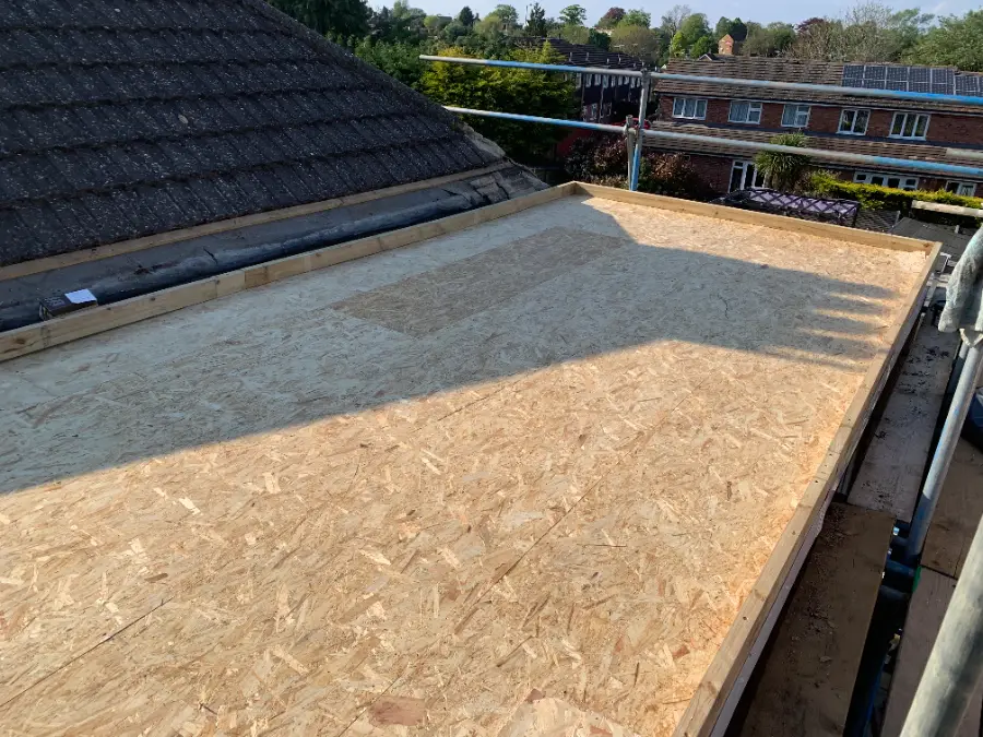 New OSB roof deck fully boarded