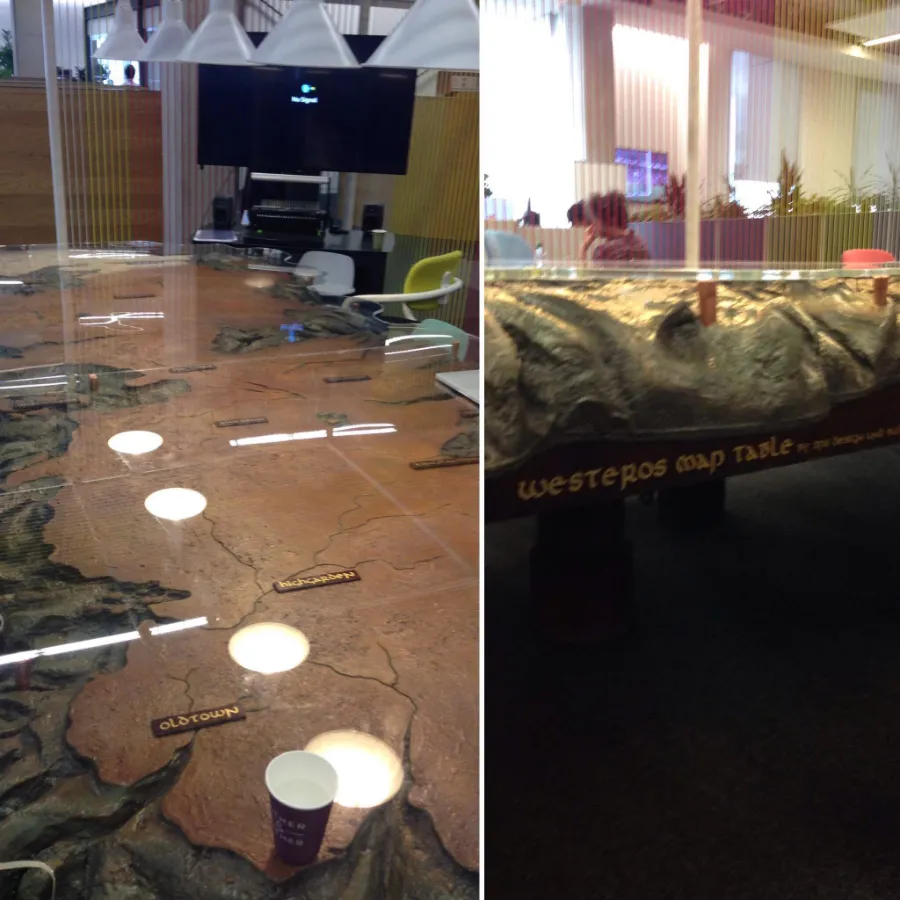 The Westeros map table from Game of Thrones, used as a meeting table at Sky HQ