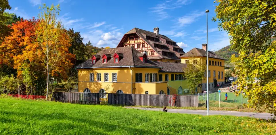 The International School of Schaffhausen campus in its forest setting